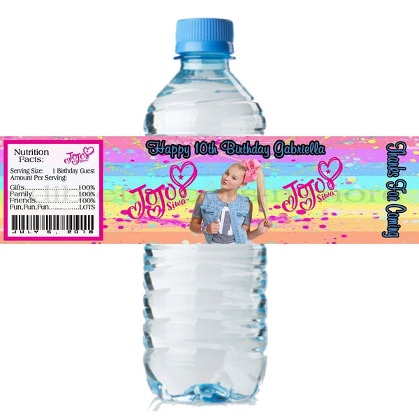 (10) Personalized JOJO SIWA Glossy Water Bottle Labels, Party Favors, 2 Sizes