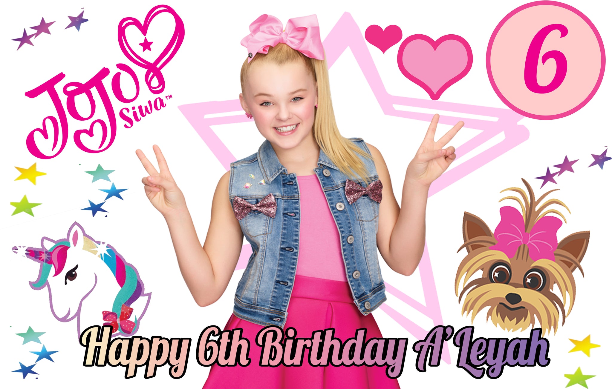 JoJo Siwa with Dog Personalized Edible Print Premium Cake Toppers Frosting Sheets 5 Sizes