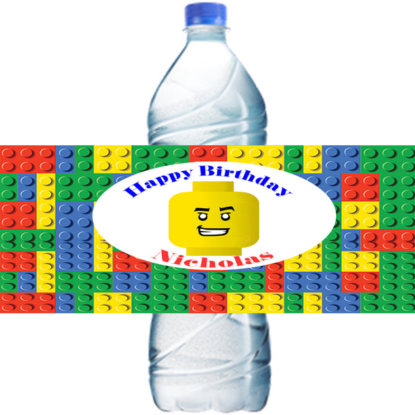 (10) Personalized LEGO Glossy Water Bottle Labels, Party Favors, 2 Sizes