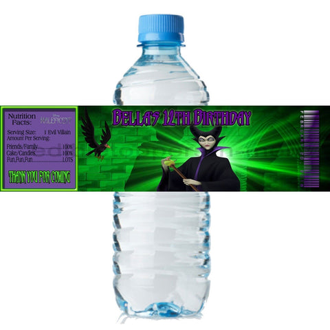 (10) Personalized DISNEY'S MALEFICENT Glossy Water Bottle Labels, Party Favors, 2 Sizes