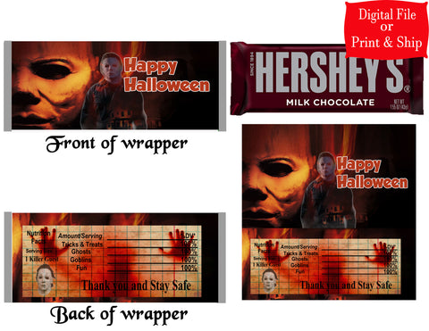 12 Personalized MICHAEL MYERS Candy Hershey Bar Wrappers Party Favors w/Silver Foil