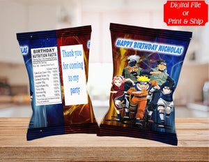 (12) Personalized NARUTO Chip Candy Treat Bags Party Favors Printed or D. File