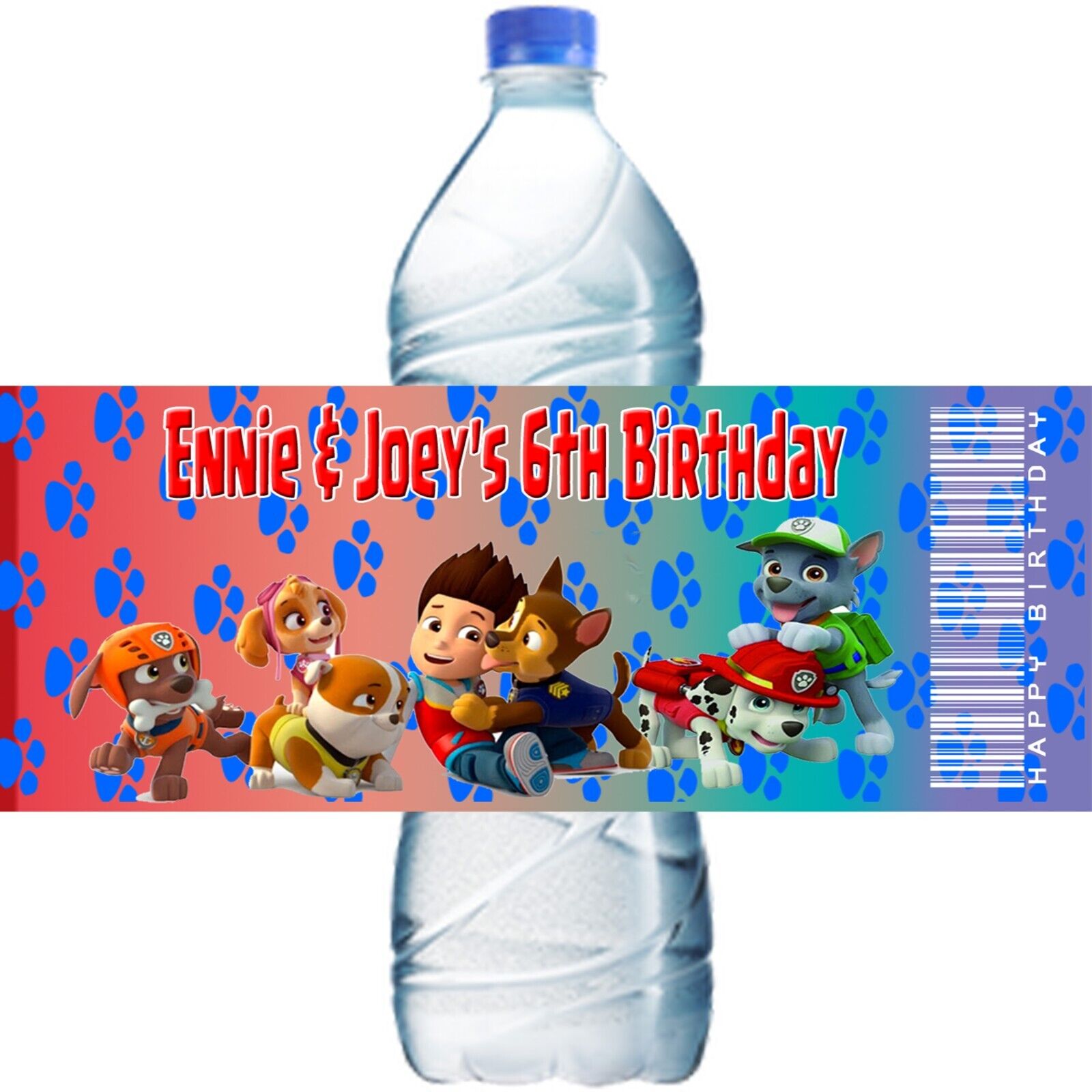 (10) Personalized PAW PATROL Glossy Water Bottle Labels, Party Favors, 2 Sizes