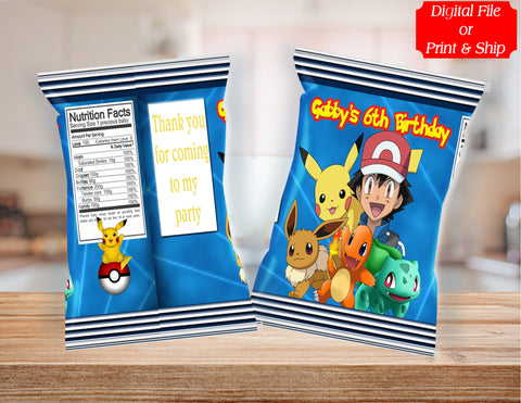 (12) Personalized POKEMON Chip Candy Treat Bags Party Favors Printed or D. File