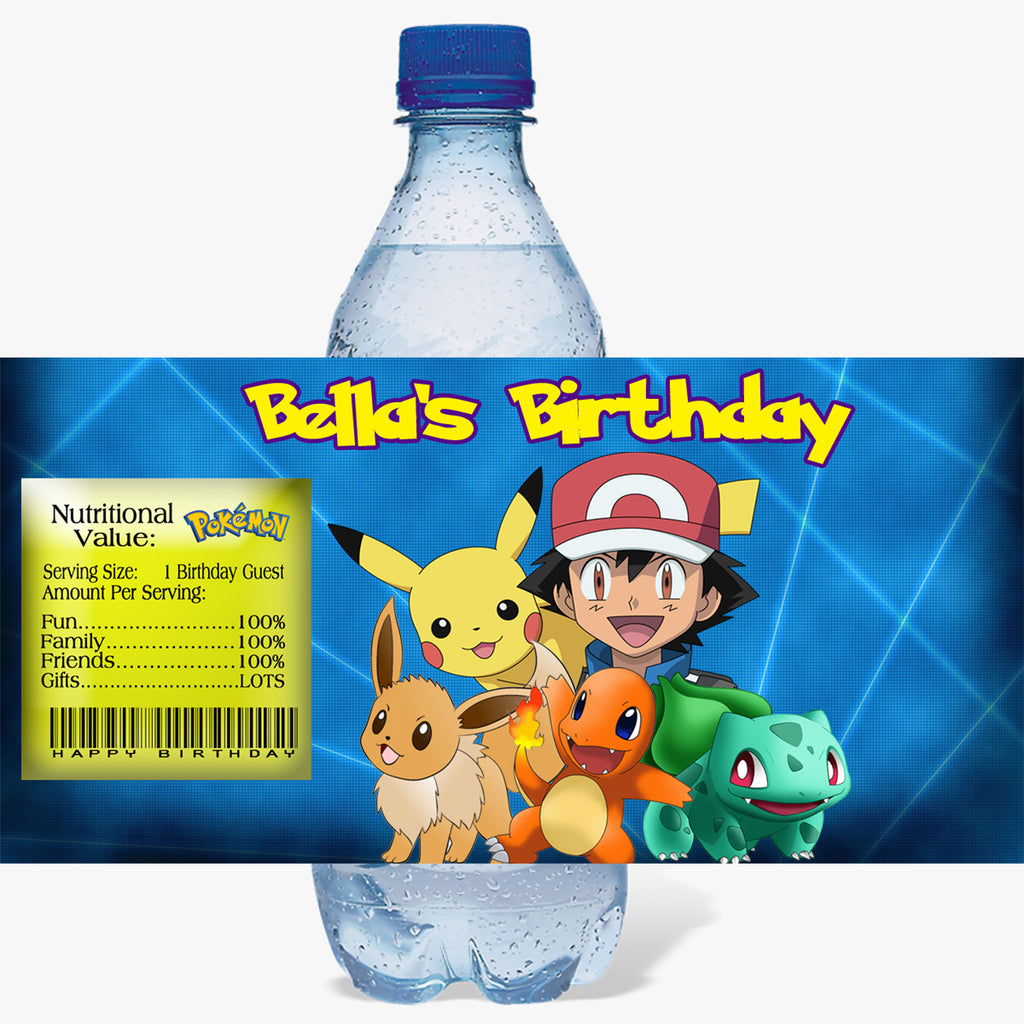 (10) Personalized POKEMON Glossy Water Bottle Labels, Party Favors, 2 ...