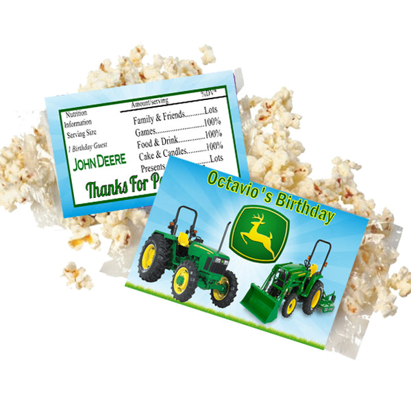 (12) Personalized JOHN DEERE Microwave Popcorn Wrappers Party Favors Standard Size