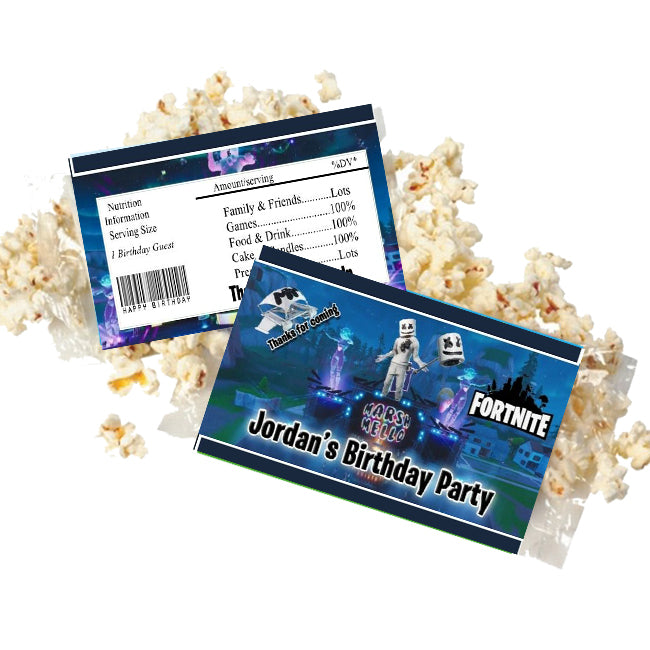 (12) Personalized FORTNITE Microwave Popcorn Wrappers Party Favors Standard Size