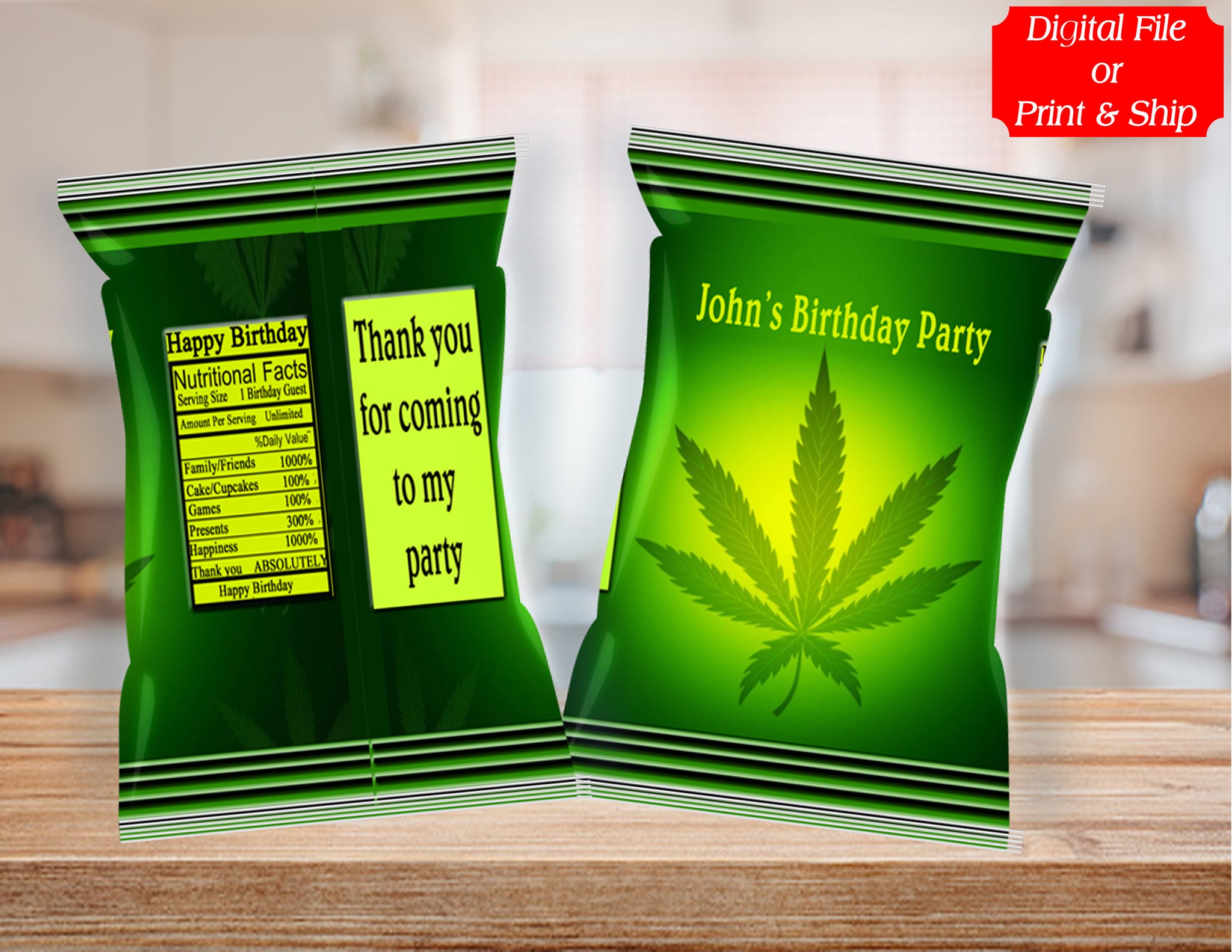(12) Personalized MARIJUANA Chip Candy Treat Bags Party Favors Printed or D. File