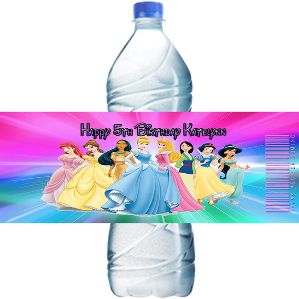 (10) Personalized DISNEY PRINCESSES Glossy Water Bottle Labels, Party Favors, 2 Sizes