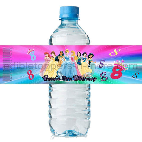(10) Personalized DISNEY PRINCESSES Glossy Water Bottle Labels, Party Favors, 2 Sizes