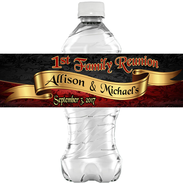 (10) Personalized REUNION Glossy Water Bottle Labels, Party Favors, 2 Sizes