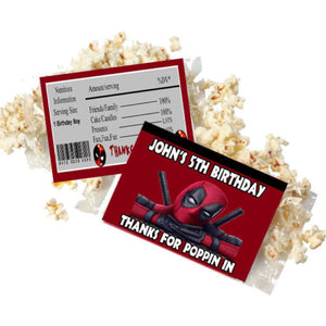 (12) Personalized DEADPOOL Microwave Popcorn Wrappers Party Favors Standard Size
