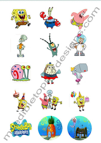 (15) 2" SpongeBob SquarePants Edible Print Premium Cupcake/Cookie Toppers Frosting Sheets