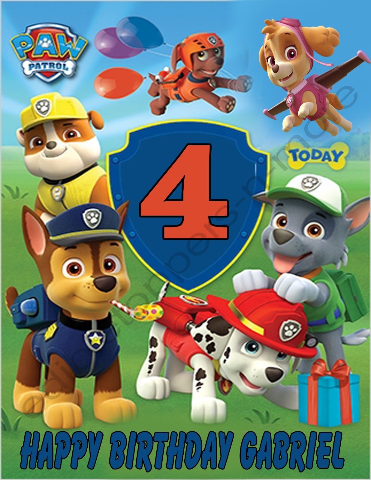 Paw Patrol Personalized Edible Print Premium Cake Topper Frosting Sheets 5 Sizes