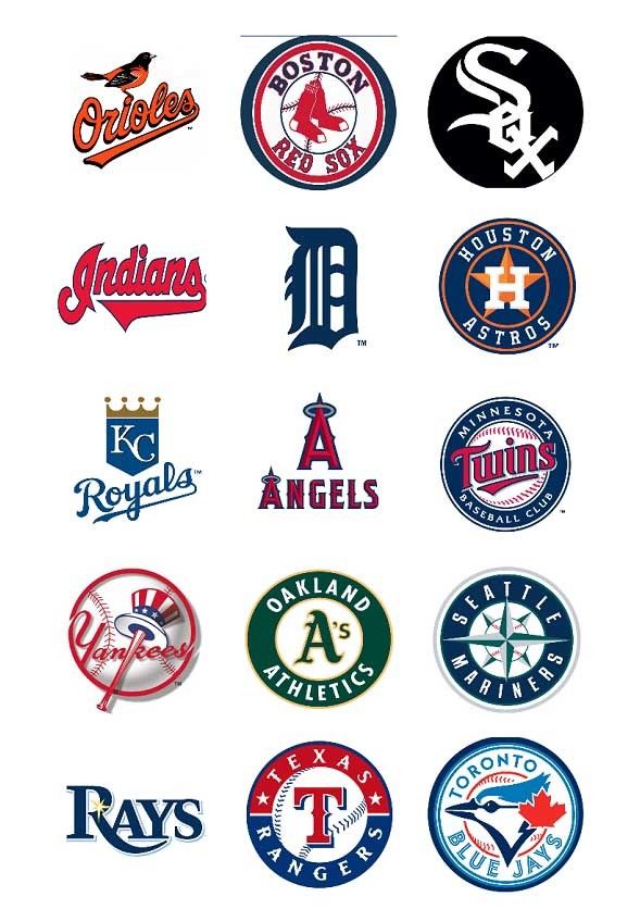 (15) 2" AL Baseball Team Logos Edible Print Premium Cupcake/Cookie Toppers Frosting Sheets