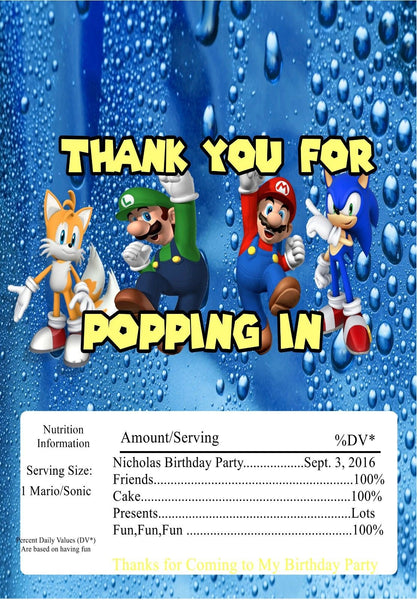 (12) Personalized SUPER MARIO BROS. Microwave Popcorn Wrappers Party Favors Standard Size