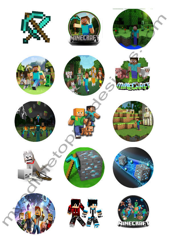 (15) 2" Minecraft Edible Print Premium Cupcake/Cookie Toppers Frosting Sheets