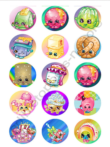 Shopkins Edible Print Premium Cupcake/Cookie Toppers Frosting Sheets 2 Sizes