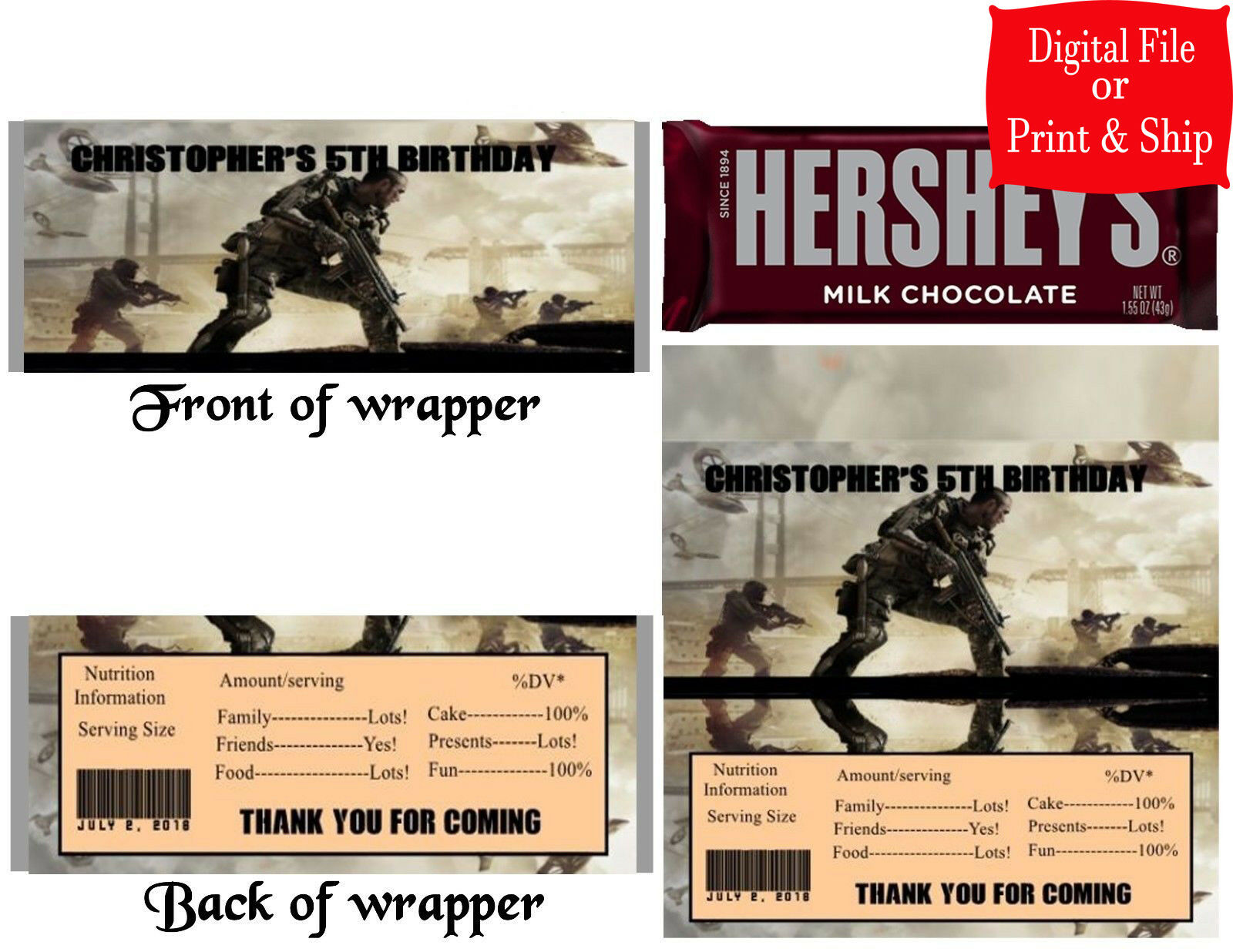 12-personalized-call-of-duty-candy-hershey-bar-wrappers-party-favors-w-edible-toppers-more for Call Of Duty Birthday Invitations Free Printable 12 Personalized CALL of DUTY Candy Hershey Bar Wrappers Party Favors w – Edible Toppers & More for Call Of Duty Birthday Invitations Free Printable
