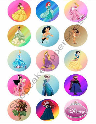 (15) 2" Disney Princesses Edible Print Premium Cupcake/Cookie Toppers Frosting Sheets