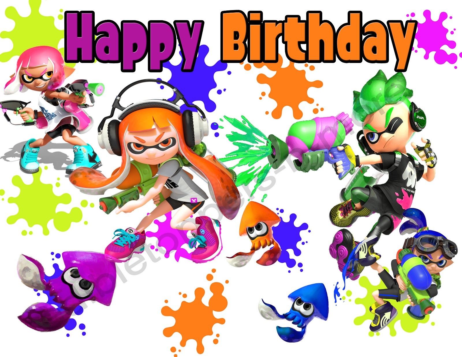 Splatoon Personalized Edible Print Premium Cake Topper Frosting Sheets 5 Sizes