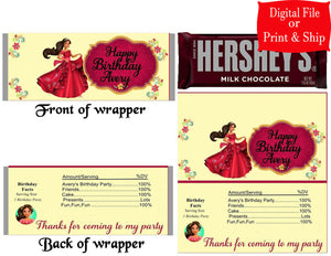 12 Personalized ELENA of AVALOR Candy Hershey Bar Wrappers Party Favors w/Silver Foil