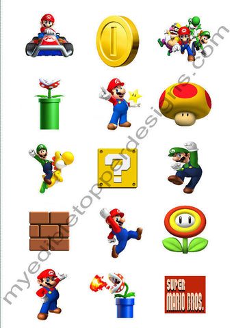 (15) 2" Super Mario Bros. Edible Print Premium Cupcake/Cookie Toppers Frosting Sheets