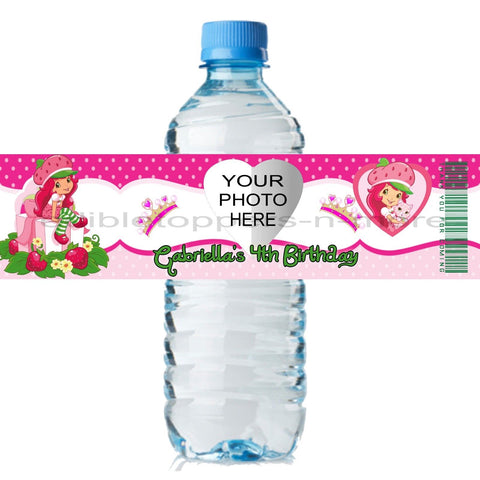 (10) Personalized STRAWBERRY SHORTCAKE Glossy Water Bottle Labels, Party Favors, 2 Sizes