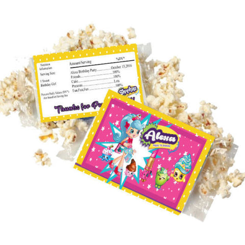 (12) Personalized SHOPKINS Microwave Popcorn Wrappers Party Favors Standard Size