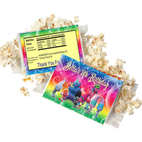 (12) Personalized TROLLS Microwave Popcorn Wrappers Party Favors Standard Size