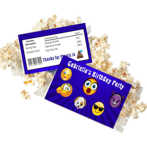 (12) Personalized EMOJI Microwave Popcorn Wrappers Party Favors Standard Size