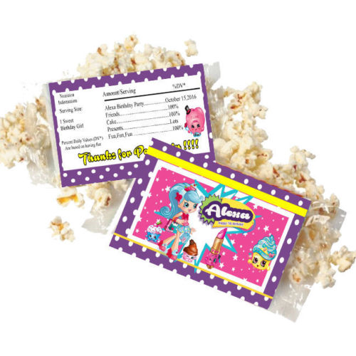 (12) Personalized SHOPKINS Microwave Popcorn Wrappers Party Favors Standard Size