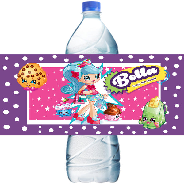 (10) Personalized SHOPKINS Glossy Water Bottle Labels, Party Favors, 2 Sizes