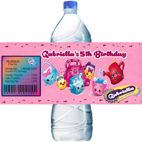 (10) Personalized SHOPKINS Glossy Water Bottle Labels, Party Favors, 2 Sizes