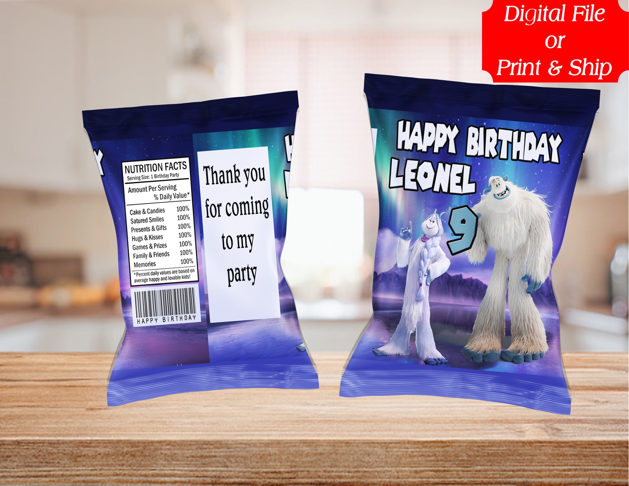 (12) Personalized SMALLFOOT Chip Candy Treat Bags Party Favors Printed or D. File