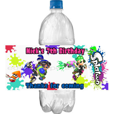 (10) Personalized SPLATOON Glossy Water Bottle Labels, Party Favors, 2 Sizes