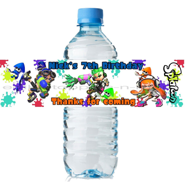 (10) Personalized SPLATOON Glossy Water Bottle Labels, Party Favors, 2 Sizes