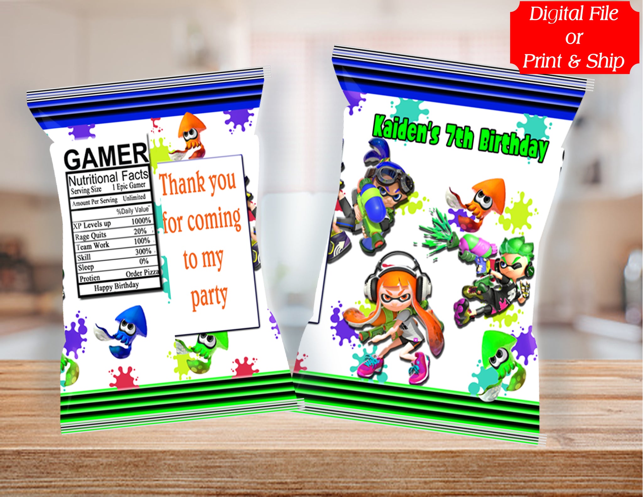 (12) Personalized SPLATOON Chip Candy Treat Bags Party Favors Printed or D. File