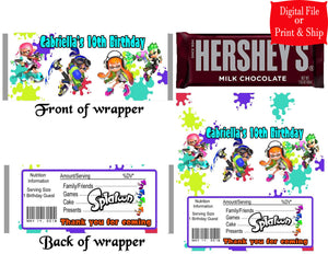 12 Personalized SPLATOON Candy Hershey Bar Wrappers Party Favors w/Silver Foil