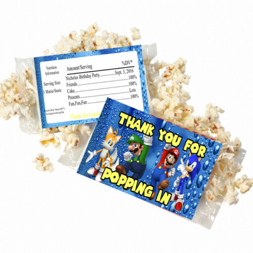 (12) Personalized SUPER MARIO BROS. Microwave Popcorn Wrappers Party Favors Standard Size