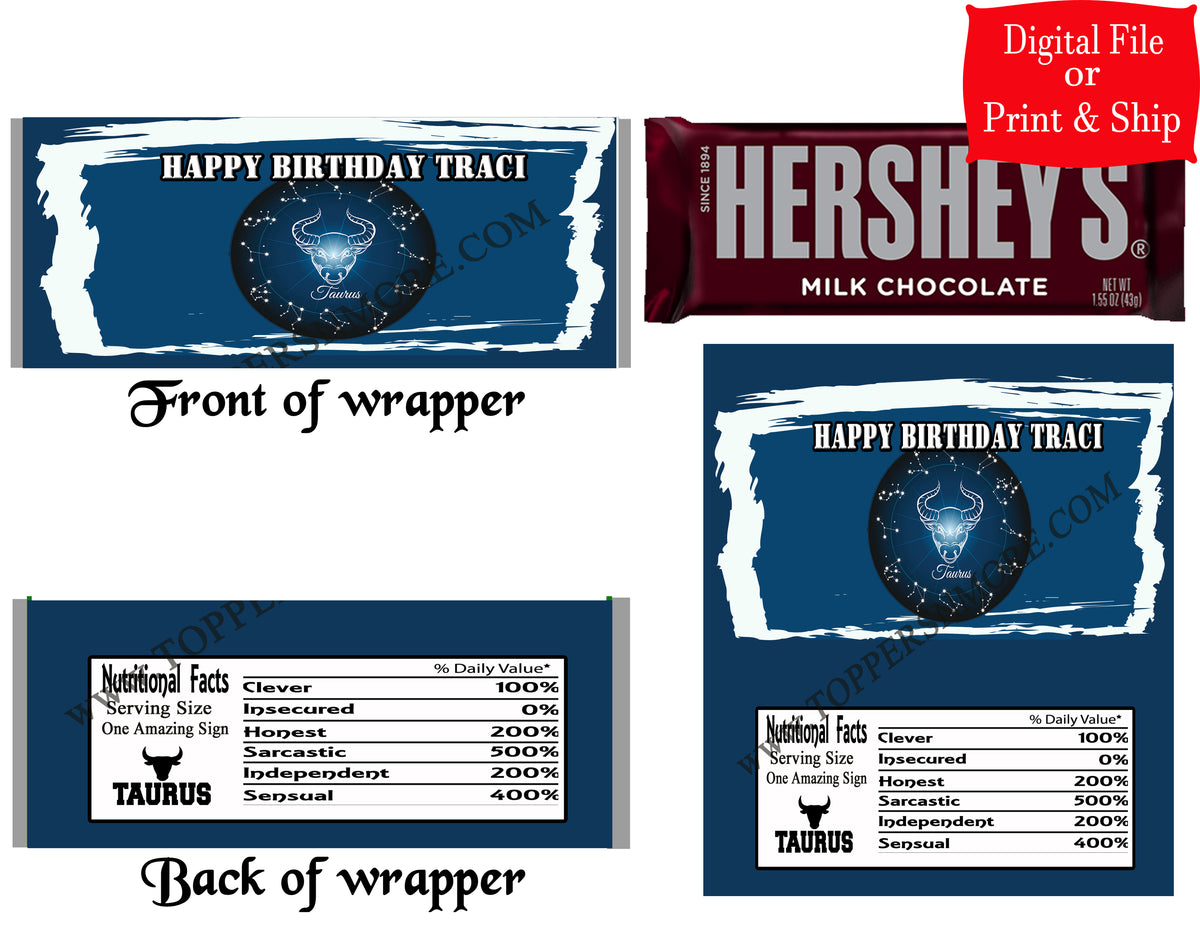 12 Personalized ASTROLOGY TAURUS Candy Hershey Bar Wrappers Party Favo ...