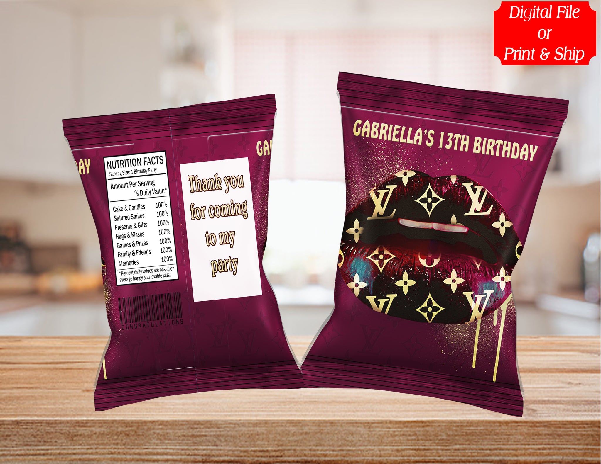 (12) Personalized LOUIS VUITTON Chip Candy Treat Bags Party Favors Printed or D. File