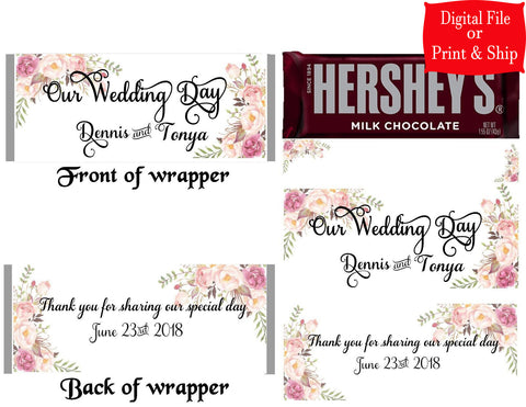 12 Personalized WEDDING Candy Hershey Bar Wrappers Party Favors w/Silver Foil